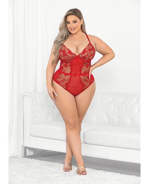 Rose Embroidered Lace Teddy Red