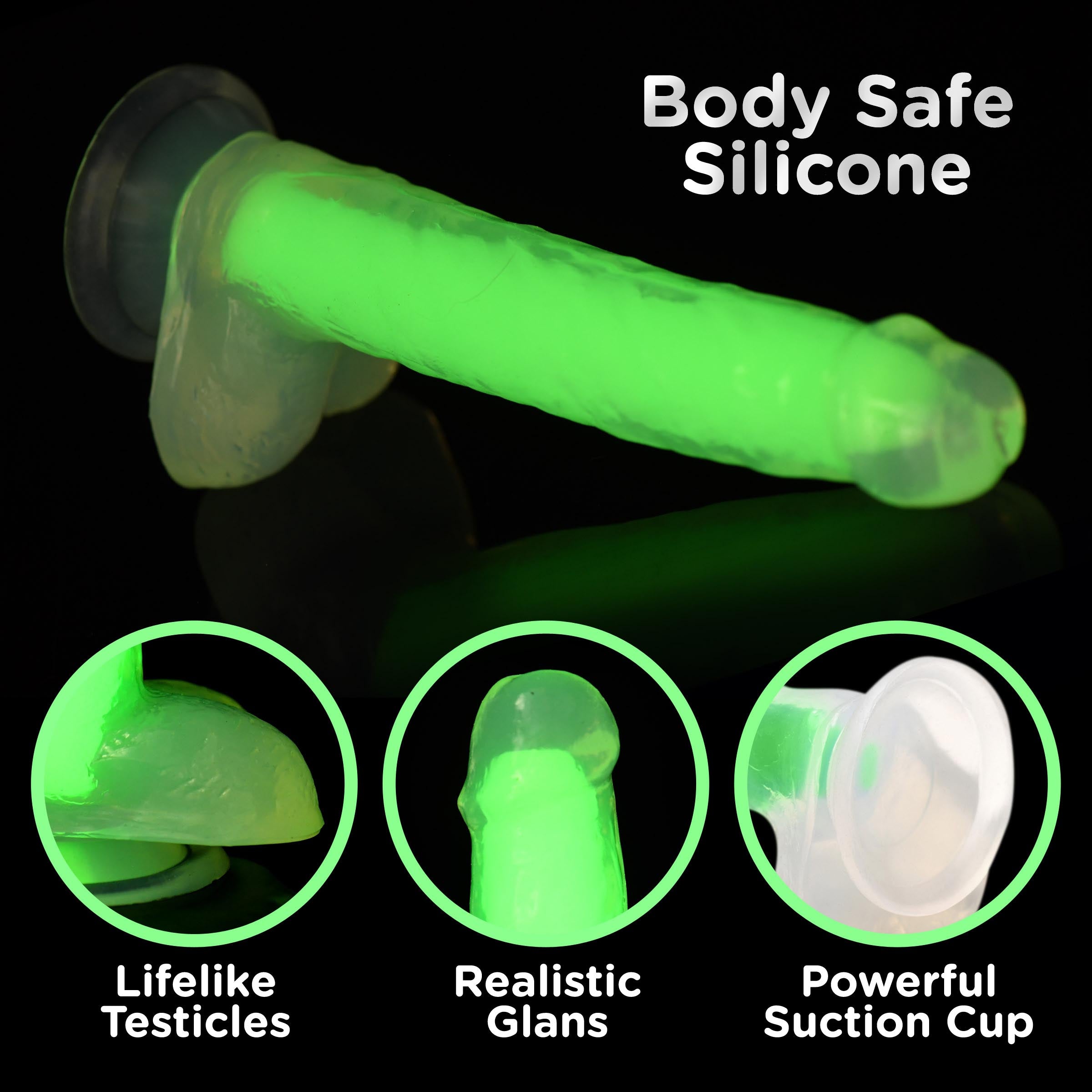 7 Inch Glow-in-the-dark Silicone Dildo With Balls