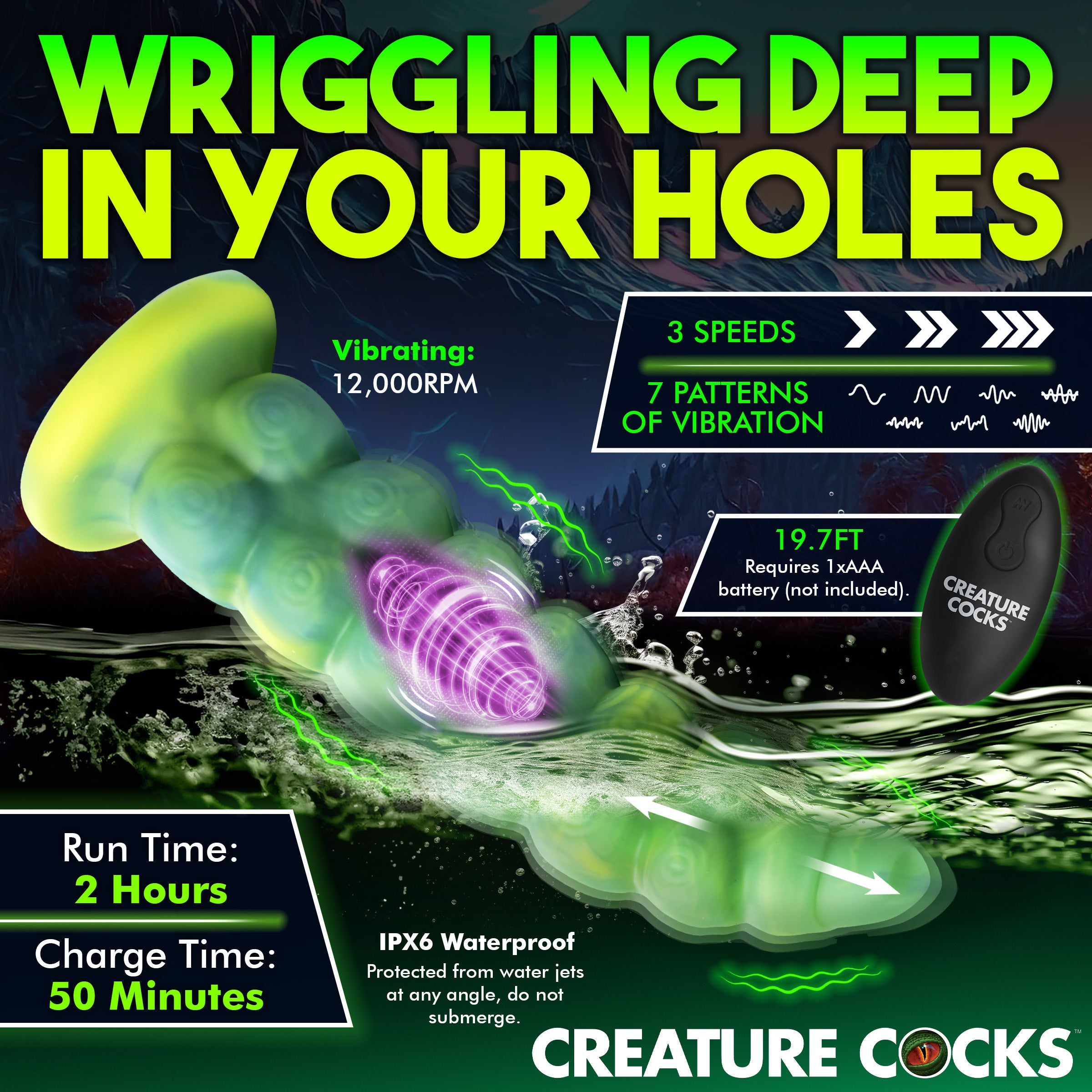 Squirmer Thrusting And Vibrating Silicone Dildo