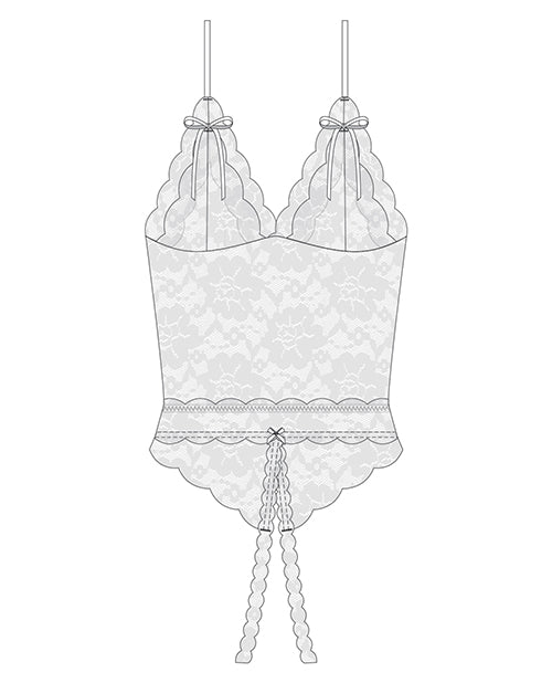 Stretch & Scallop Lace Crotchless Teddy White OS/XL