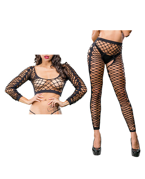 Beverly Hills Naughty Girl Crotchless Front Mesh &amp; Side Design Leggings O/s
