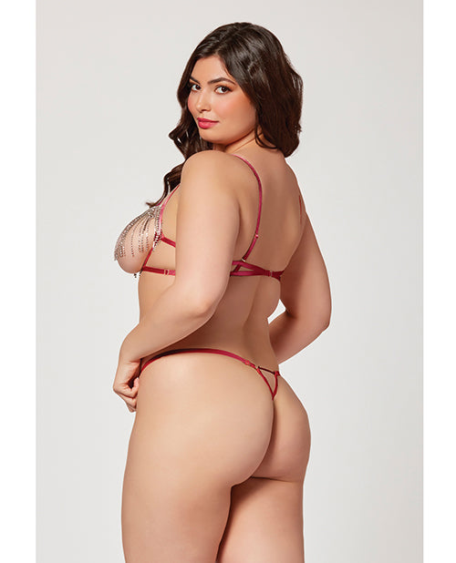 Holiday Rhinestone Bra W/underwire Open Cup &amp; G-string Wine