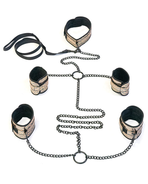 Spartacus Faux Leather Collar To Wrist &amp; Ankle Restraints Bondage Kit W/leash