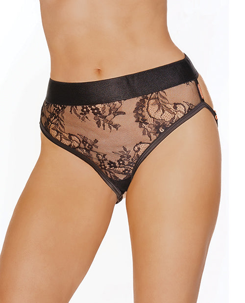 Black Label Mesh Lace & Rose Gold Metal Chain Panty Black O/S