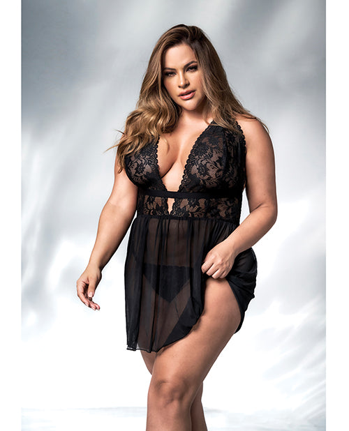 Lace &amp; Mesh Babydoll &amp; G-string Black