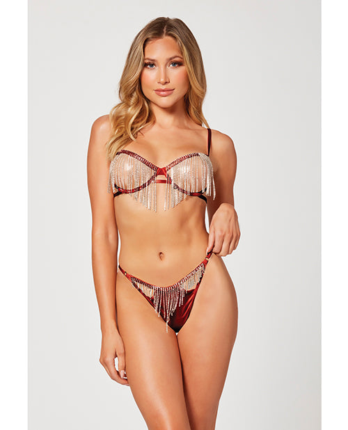 Holiday Rhinestone Bra W/underwire Open Cup &amp; G-string Wine