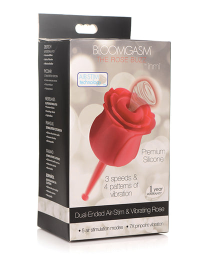 Inmi Bloomgasm Rose Buzz Dual Ended 5X Air Clit Stimulator &amp; 7X Vibrator - Red