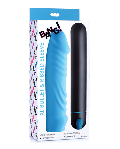 Bang! XL Bullet &amp; Ribbed Silicone Sleeve - Blue