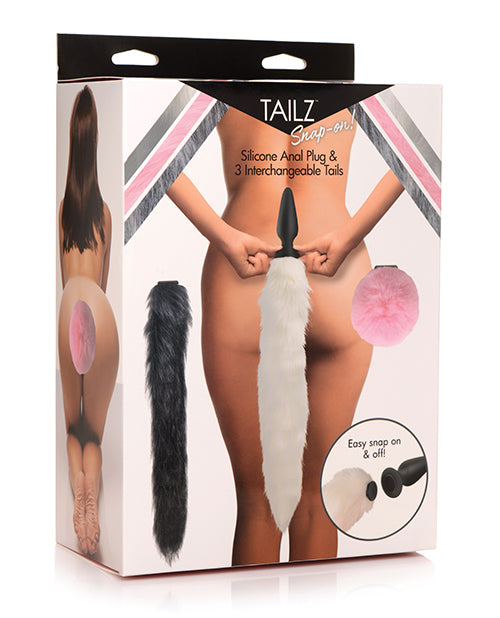 Tail^ Snap On Silicone Anal Plug w/3 Interchangeable Tails - Asst Colors