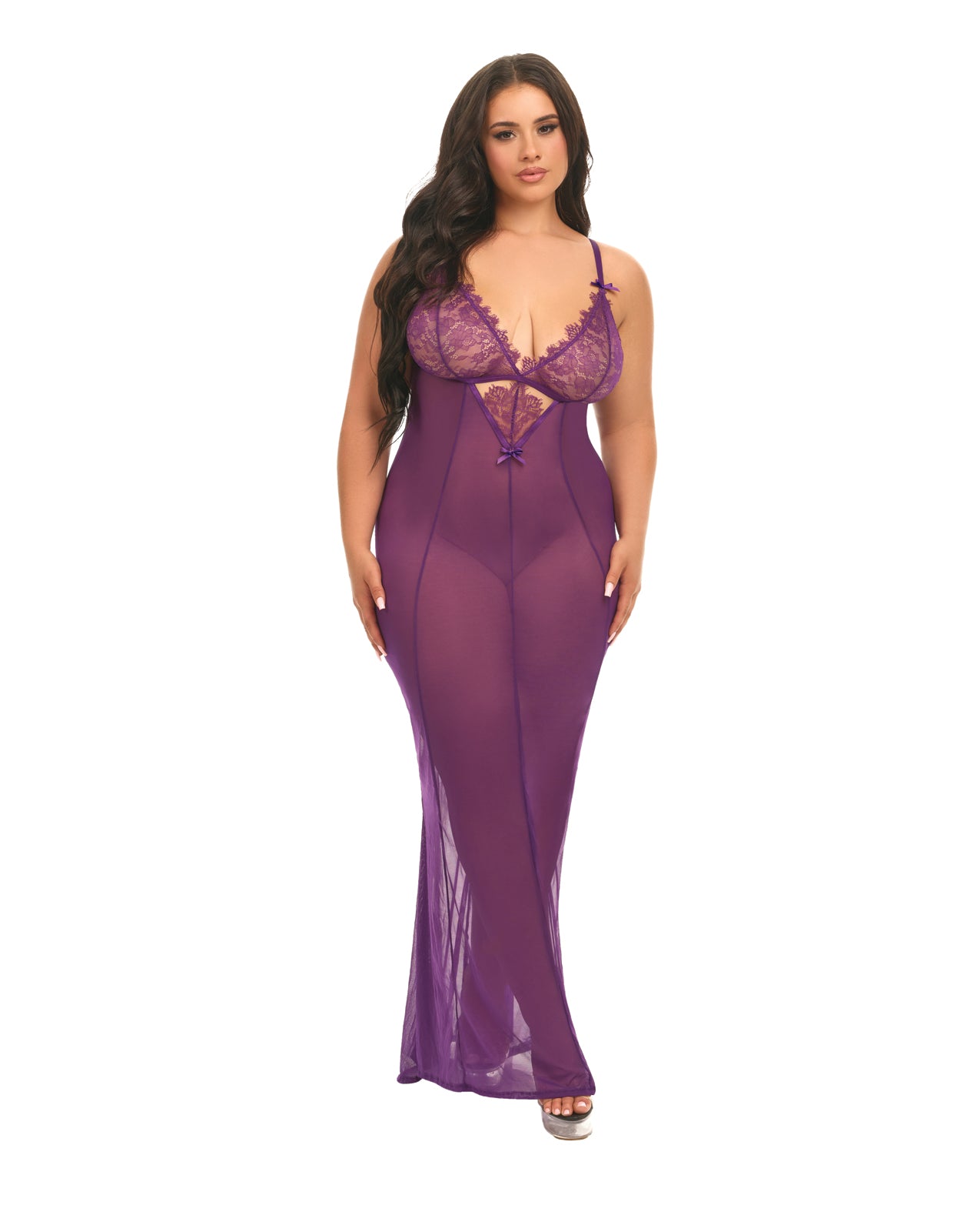 Katana Mesh &amp; Eyelash Lace Gown - Purple 1X/2X