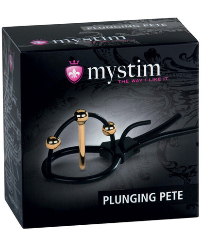 Mystim Plunging Pete w/Corona Strap &amp; Urethral Sound - Black/Gold