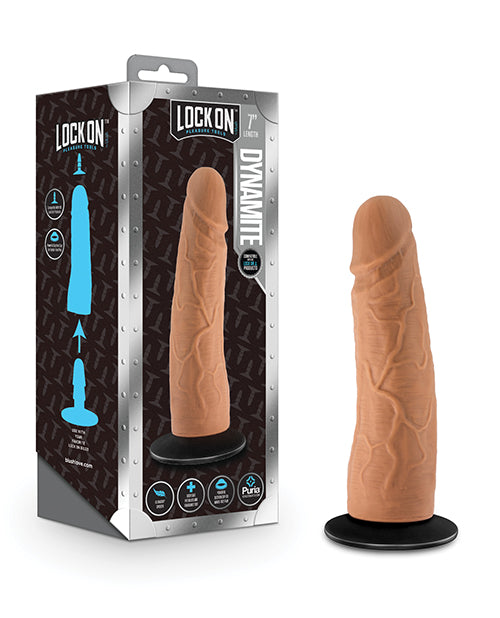 Blush Lock On 7" Dynamite Dildo w/Suction Cup Adapter - Mocha