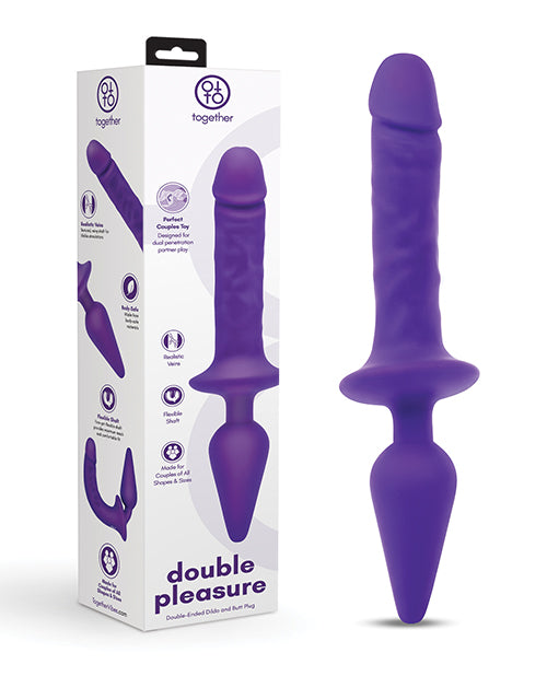 Together Double Pleasure 11"  Double-Ended Dildo &amp; Butt Plug - Purple