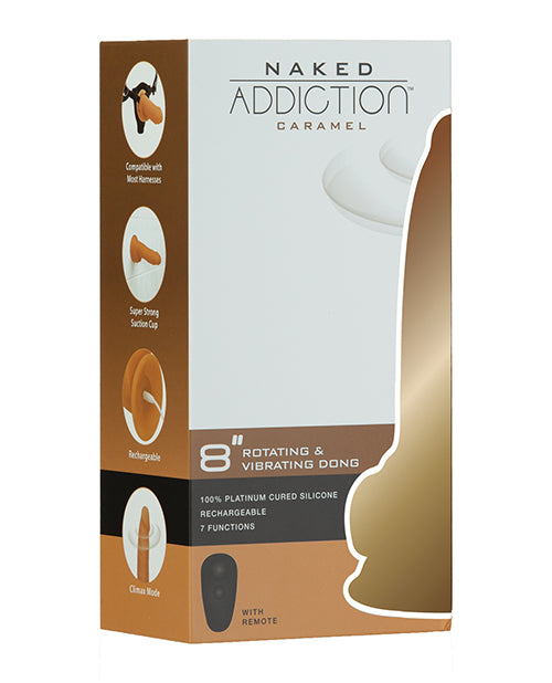 Naked Addiction 8" Rotating &amp; Vibrating Dong w/Remote - Caramel