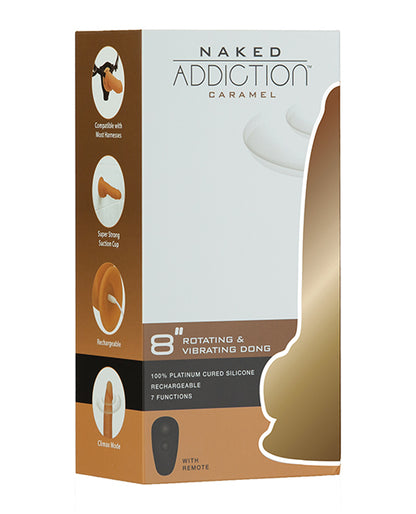 Naked Addiction 8" Rotating &amp; Vibrating Dong w/Remote - Caramel