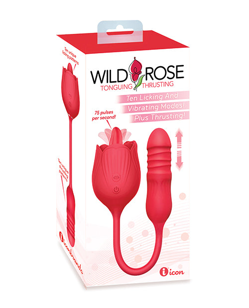 Wild Rose Licking &amp; Thrusting Vibrator - Red