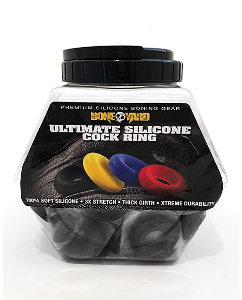 Boneyard Ultimate Silicone Cock Ring Fishbowl - Black Bowl of 50