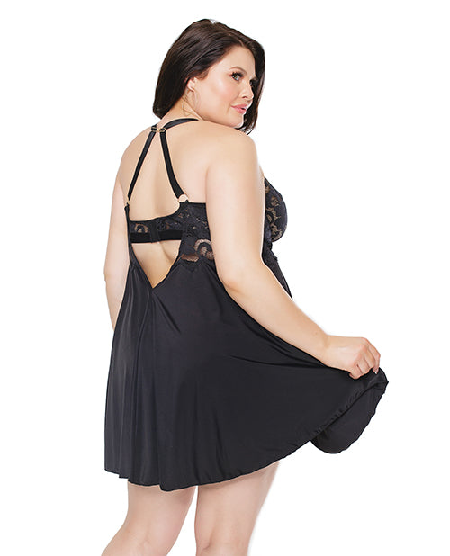 Scallop Stretch Lace &amp; Microfiber Inner Bra Babydoll Black