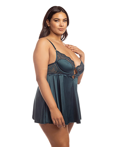 Diana Satin &amp; Lace Babydoll W/ring &amp; Keyhole Detail Reflecting Pond
