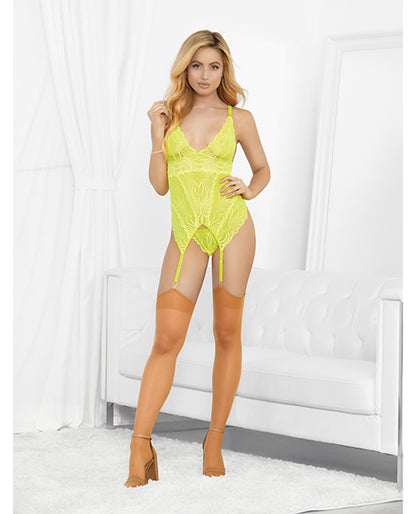 Neons Bustier W/nude Hose &amp; G-string Neon Lime