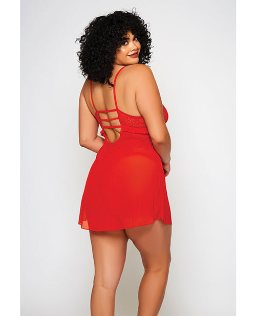 Galloon Lace &amp; Fine Mesh Babydoll &amp; G-string Red