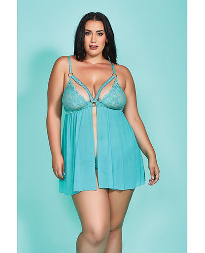 Riley Eyelash Lace Soft Cup Babydoll &amp; Panty Teal