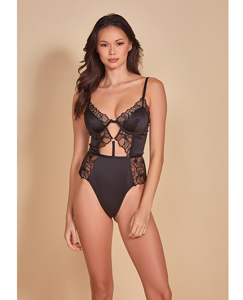 Thread Bare Satin &amp; Embroidered Mesh Teddy Black
