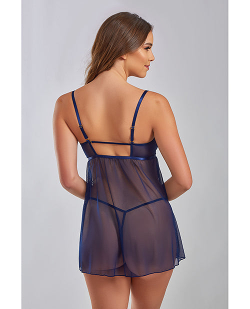 Jennie Cross Dyed Galloon Lace &amp; Mesh Babydoll Navy