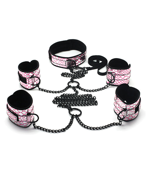 Spartacus Faux Leather Collar To Wrist &amp; Ankle Restraints Bondage Kit W/leash