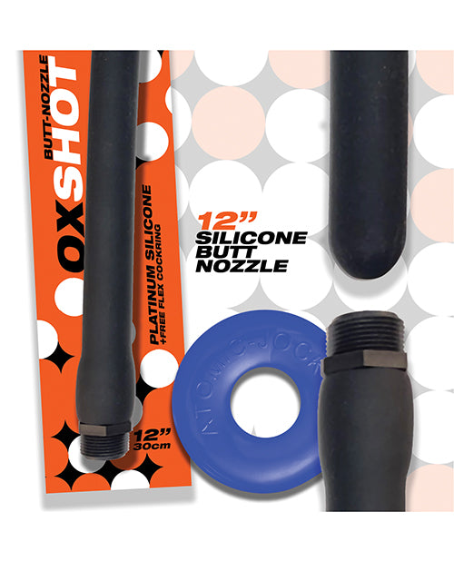 Oxballs Oxshot Silicone Butt Nozzle W/flex Cockring - Black/blue