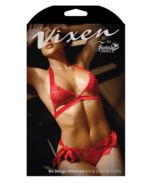 Vixen Cutout Lace Bra &amp; Side Tie Panty Red