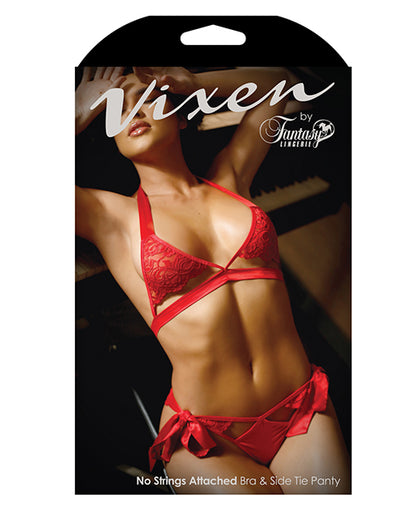 Vixen Cutout Lace Bra &amp; Side Tie Panty Red