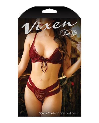 Vixen Good 4 You Lace Triangle Bralette &amp; Panty Burgundy