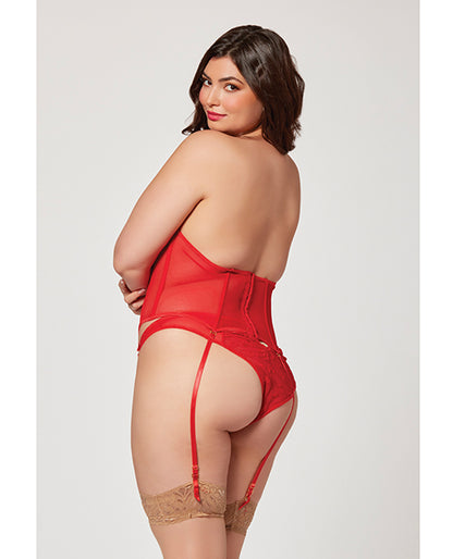 Valentines Heart Embroidered Mesh Bustier &amp; Panty Red