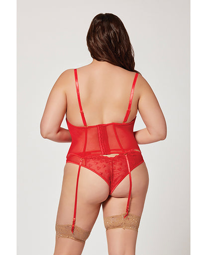 Valentines Heart Embroidered Mesh Bustier &amp; Panty Red