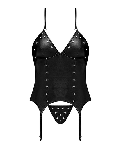 Lust Madame Corset W/metal Garters &amp; G-string Black