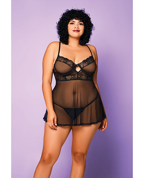 Soft Mesh Babydoll &amp; G-string Black