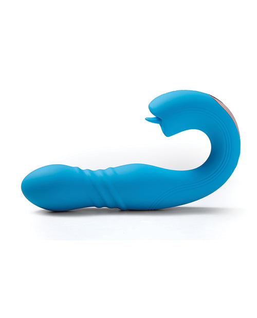 Joi App Controlled Thrusting G-Spot Vibrator &amp; Clit Licker - Blue