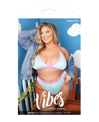 Vibes Fresh Halter Bralette &amp; Booty Short Light Blue QN