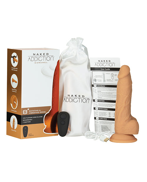 Naked Addiction 8" Rotating &amp; Vibrating Dong w/Remote - Caramel