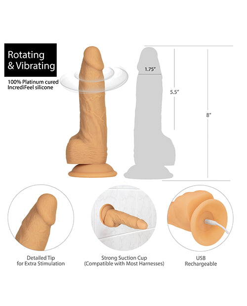 Naked Addiction 8" Rotating &amp; Vibrating Dong w/Remote - Caramel