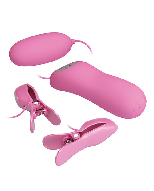 Pretty Love Electric Shock Vibro Nipple Clamps &amp; Bullet - Pink