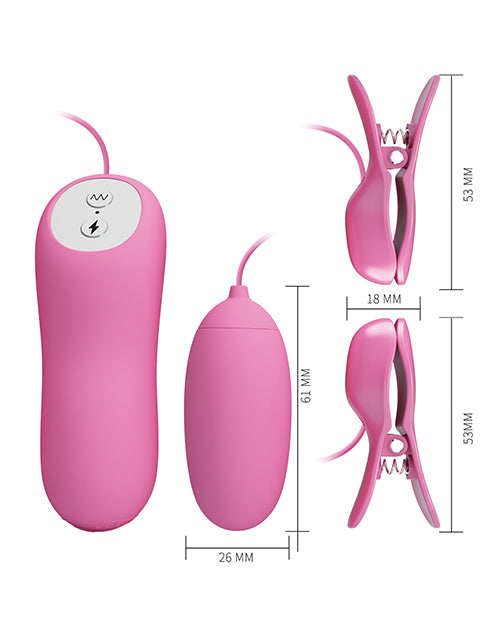 Pretty Love Electric Shock Vibro Nipple Clamps &amp; Bullet - Pink