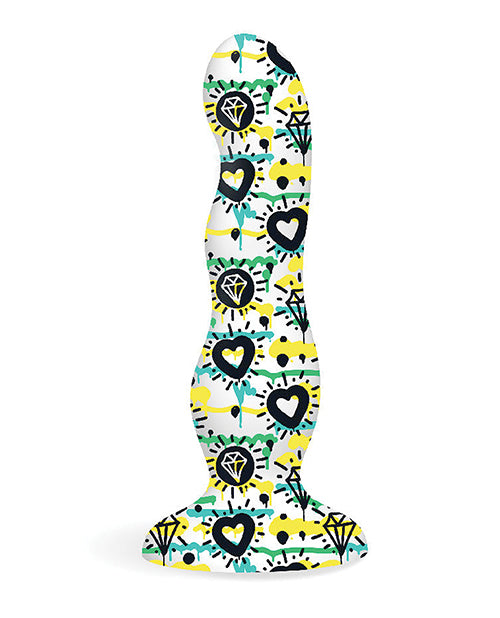 Collage Diamonds &amp; Hearts Curvy Silicone Dildo