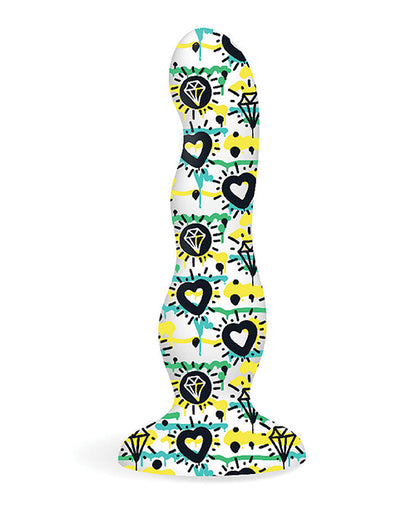 Collage Diamonds &amp; Hearts Curvy Silicone Dildo