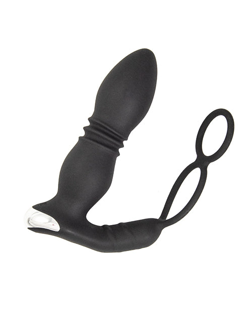 Ass-station Remote Prostate Power Plug w/Cock &amp; Ball Ring - Black