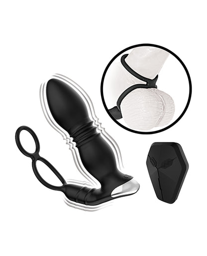 Ass-station Remote Prostate Power Plug w/Cock &amp; Ball Ring - Black